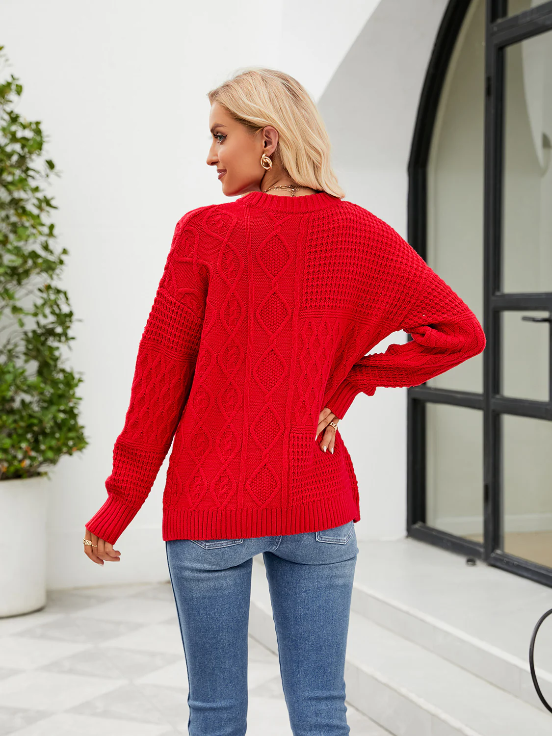 Round Neck Dropped Shoulder Sweater - Image 2