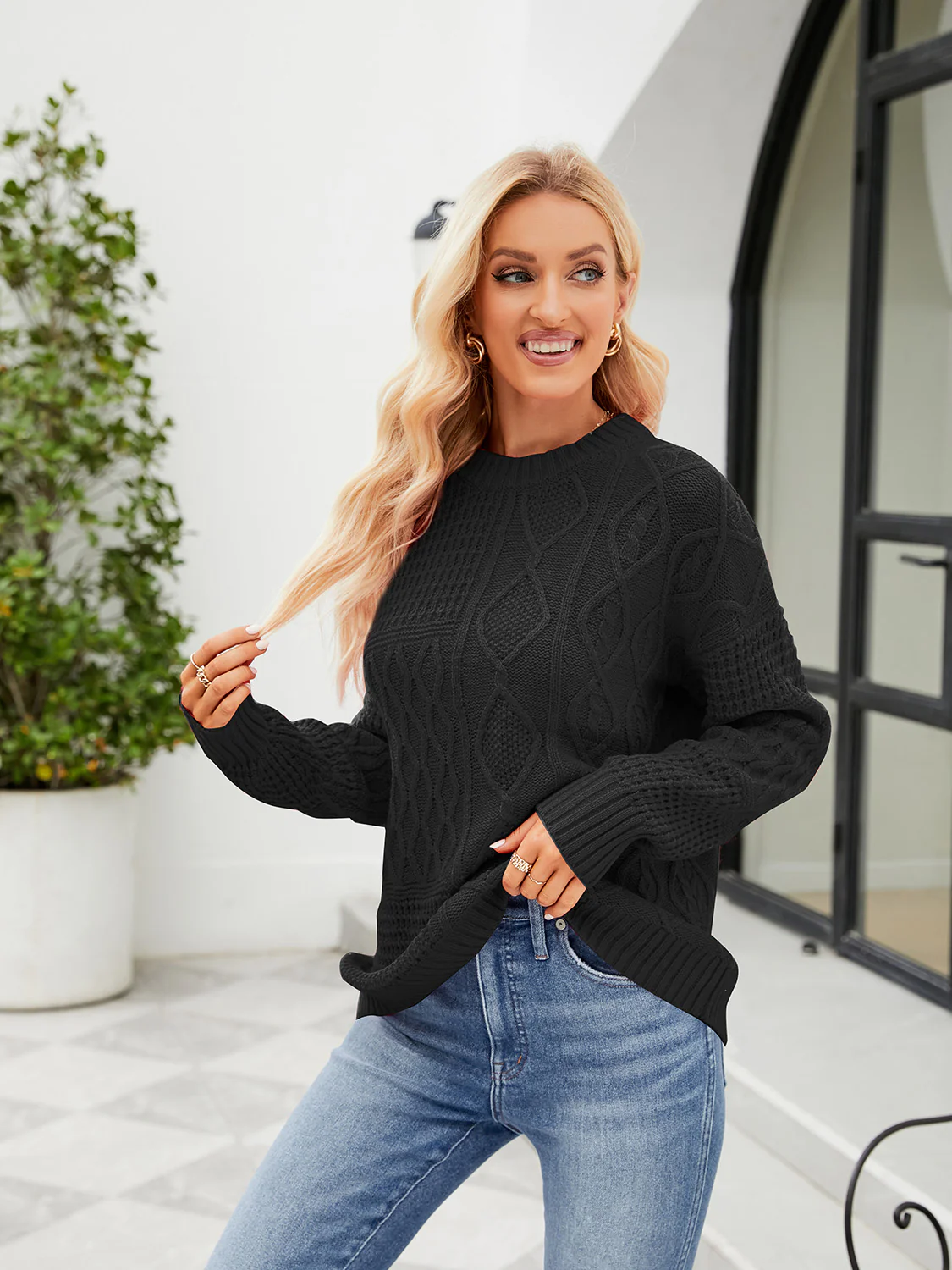 Round Neck Dropped Shoulder Sweater - Image 9