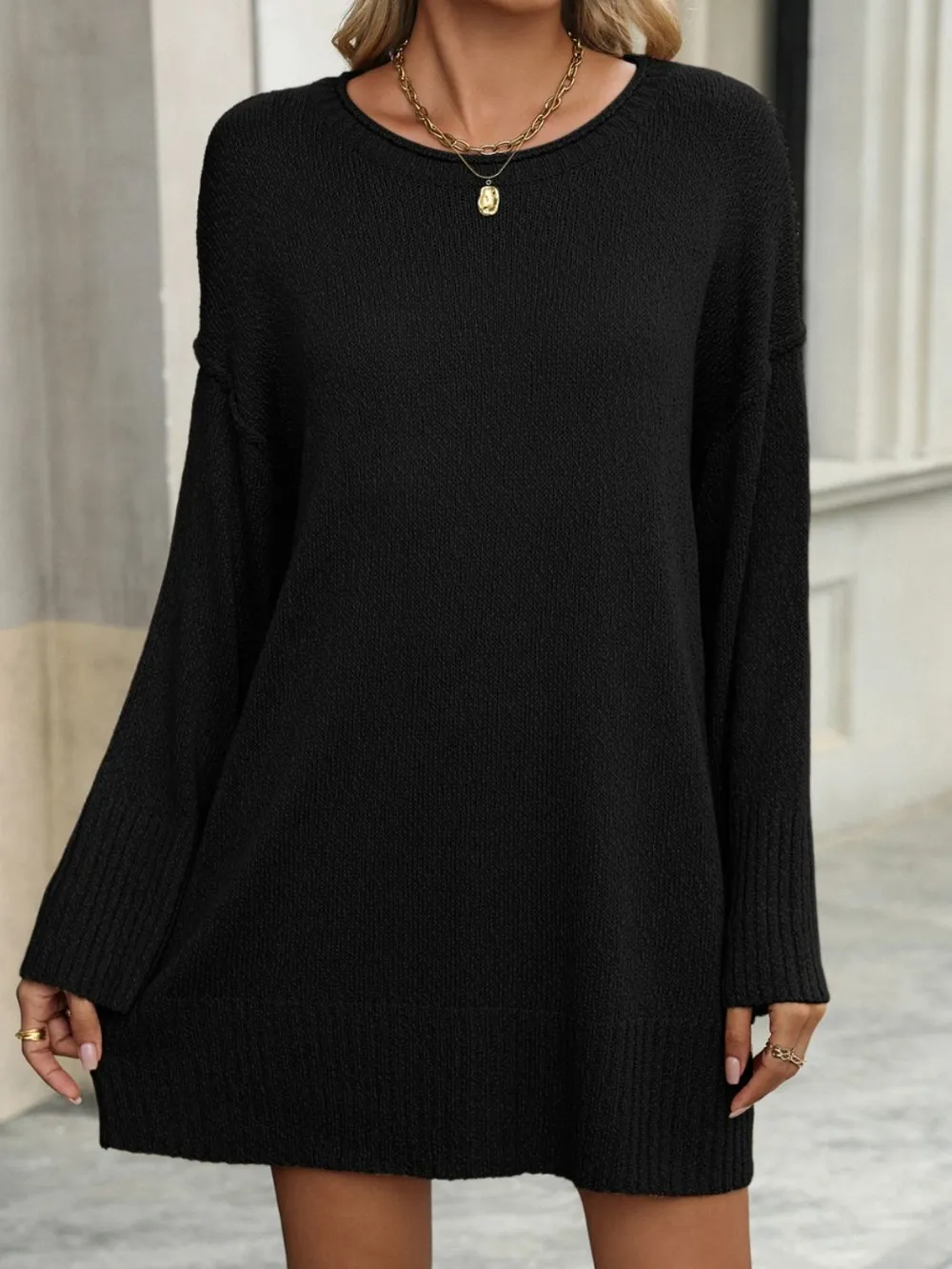 Round Neck Dropped Shoulder Sweater - Image 10