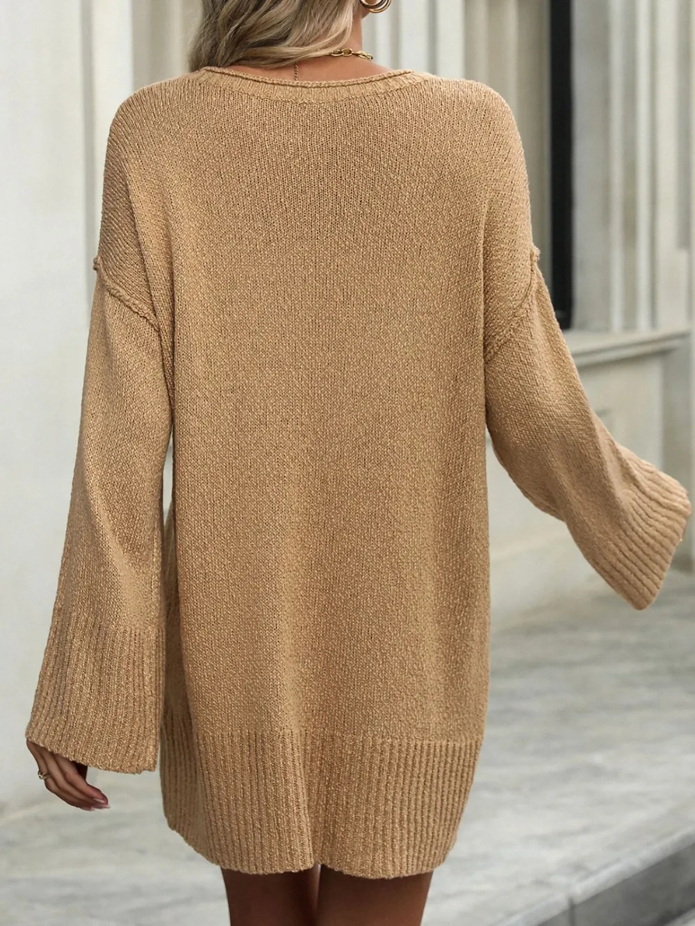Round Neck Dropped Shoulder Sweater - Image 2