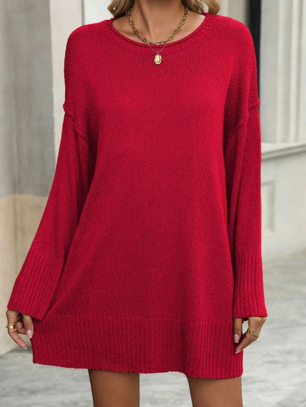 Round Neck Dropped Shoulder Sweater - Image 5