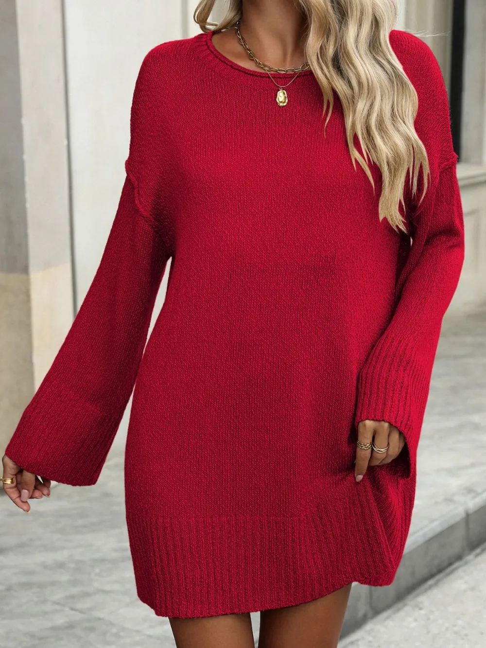 Round Neck Dropped Shoulder Sweater - Image 6