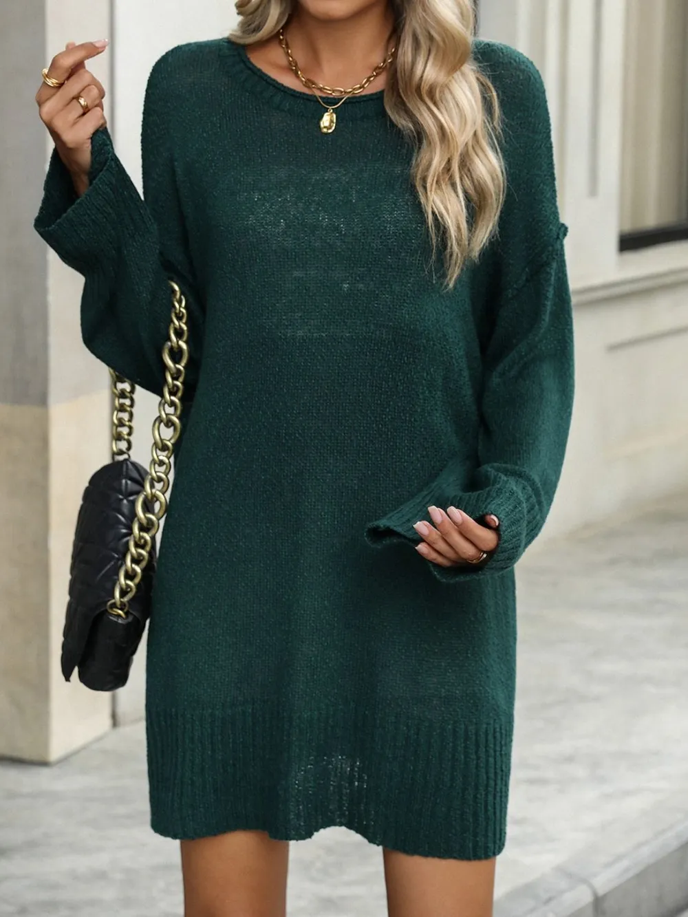 Round Neck Dropped Shoulder Sweater - Image 7