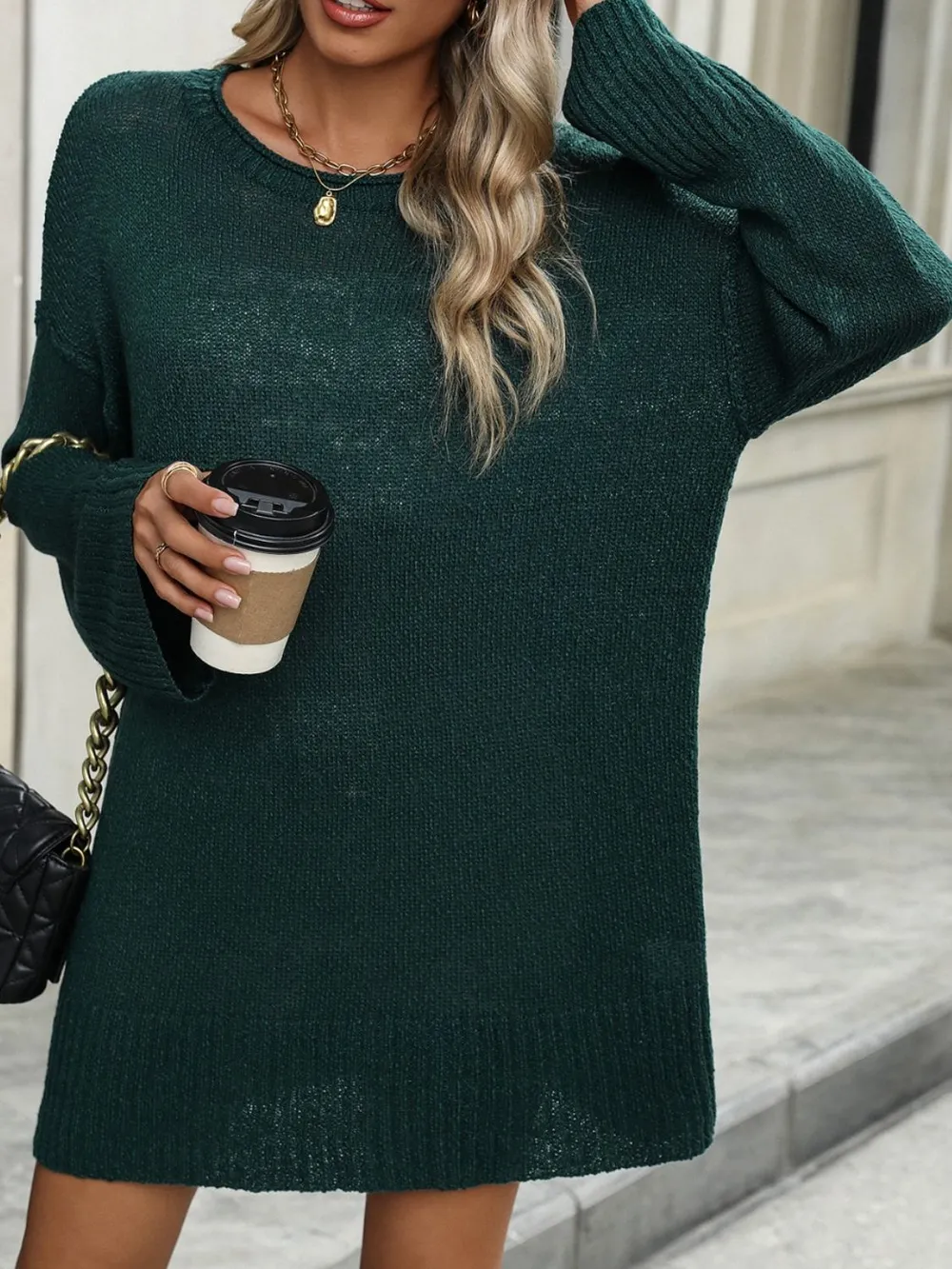 Round Neck Dropped Shoulder Sweater - Image 9
