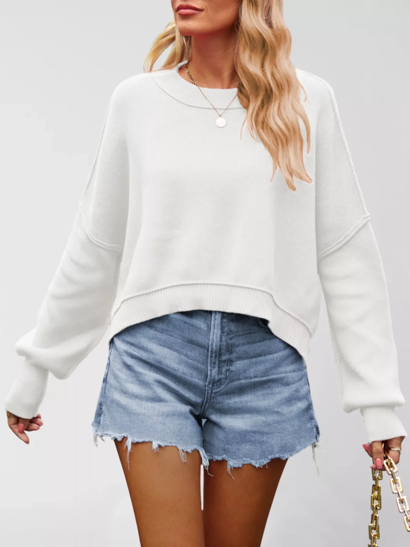 Round Neck Dropped Shoulder Sweater - Image 10