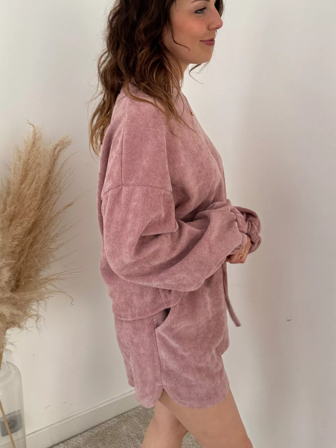 Round Neck Dropped Shoulder Top and Drawstring Shorts Set - Image 3