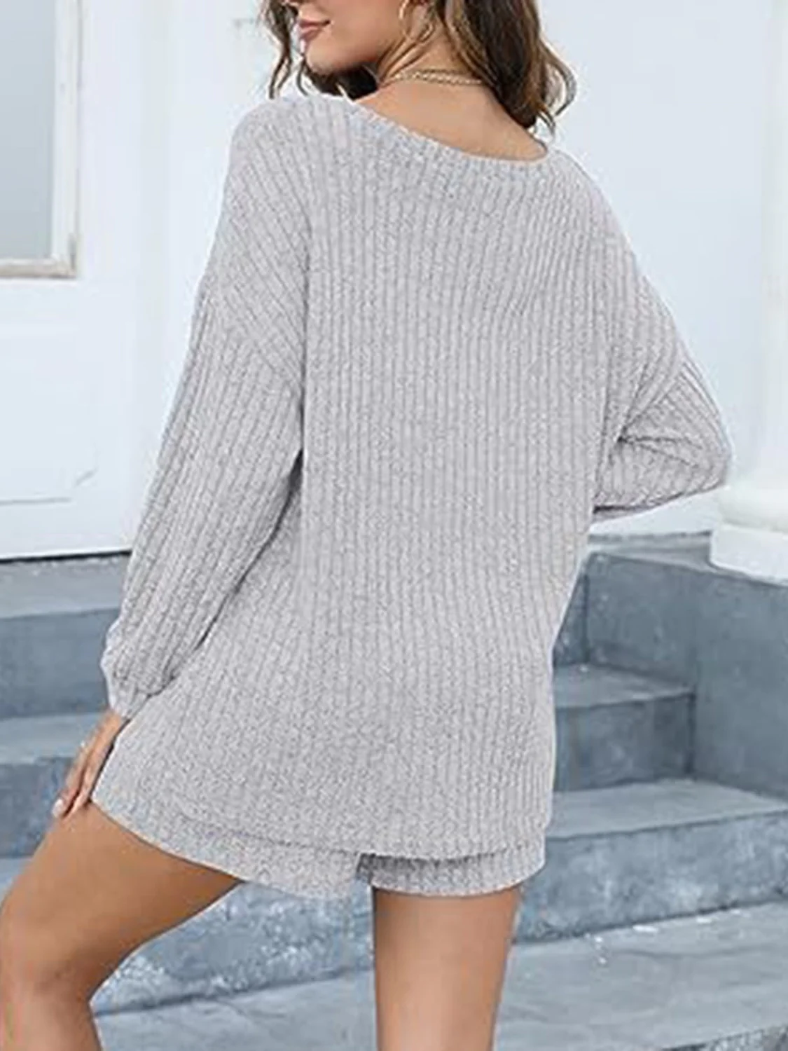 Round Neck Dropped Shoulder Top and Shorts Set - Image 12