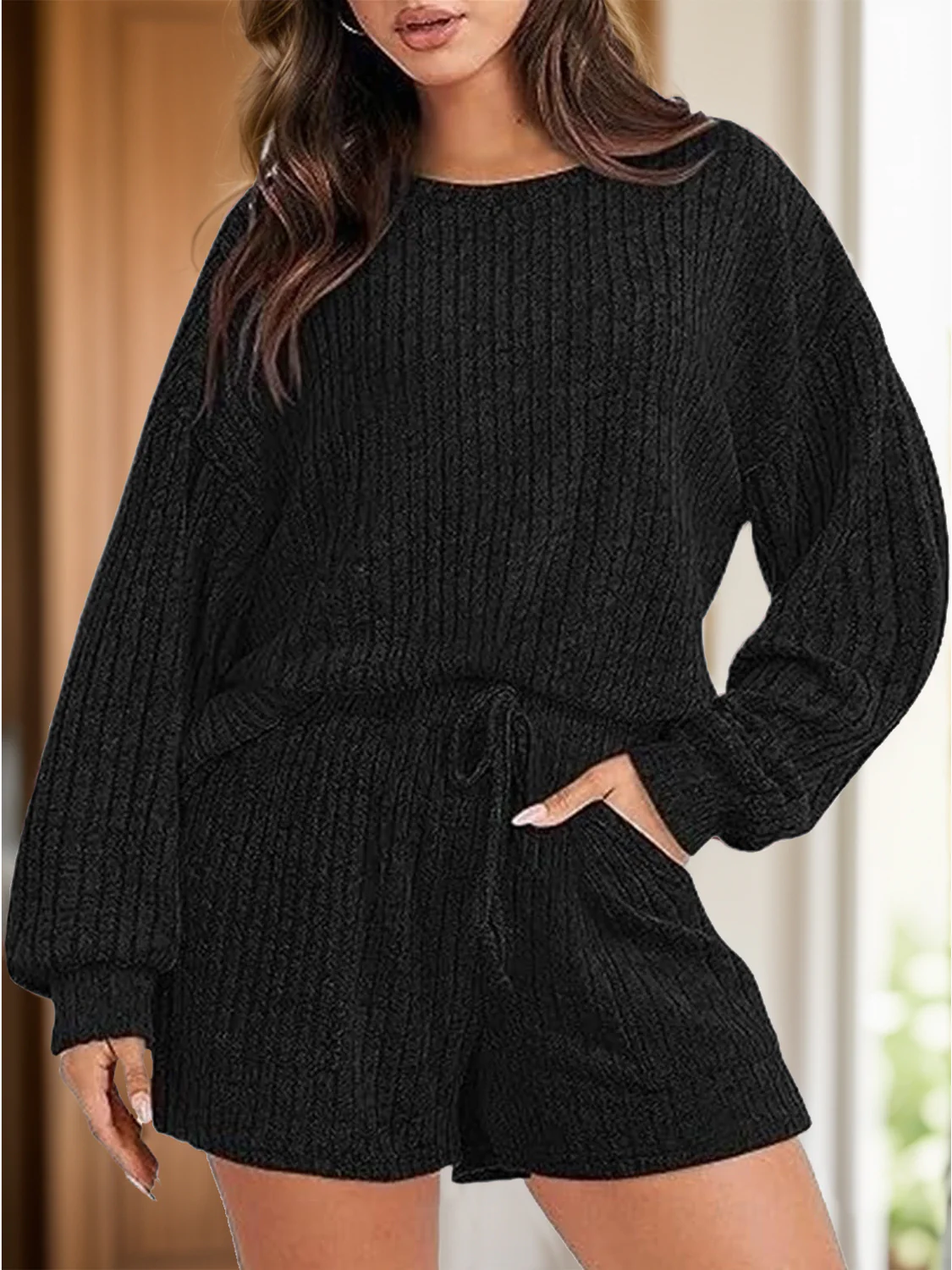 Round Neck Dropped Shoulder Top and Shorts Set - Image 7