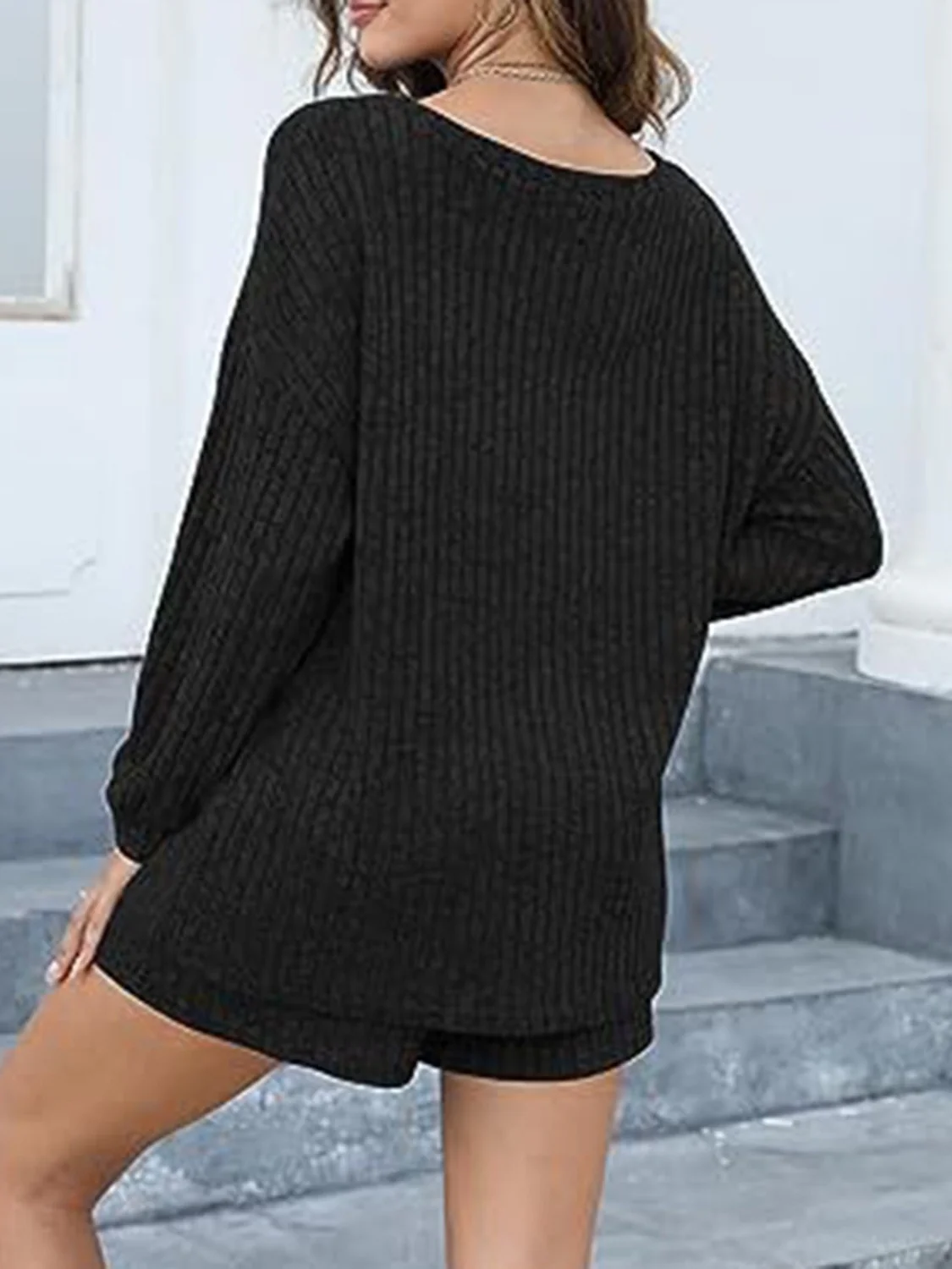 Round Neck Dropped Shoulder Top and Shorts Set - Image 9