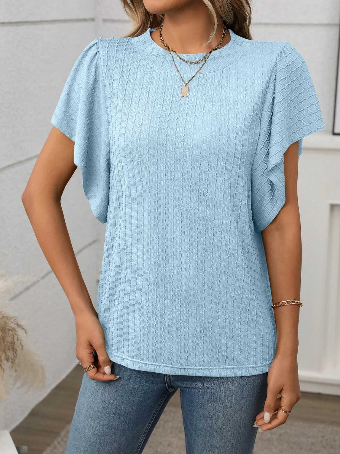 Round Neck Flutter Sleeve T-Shirt - Image 22