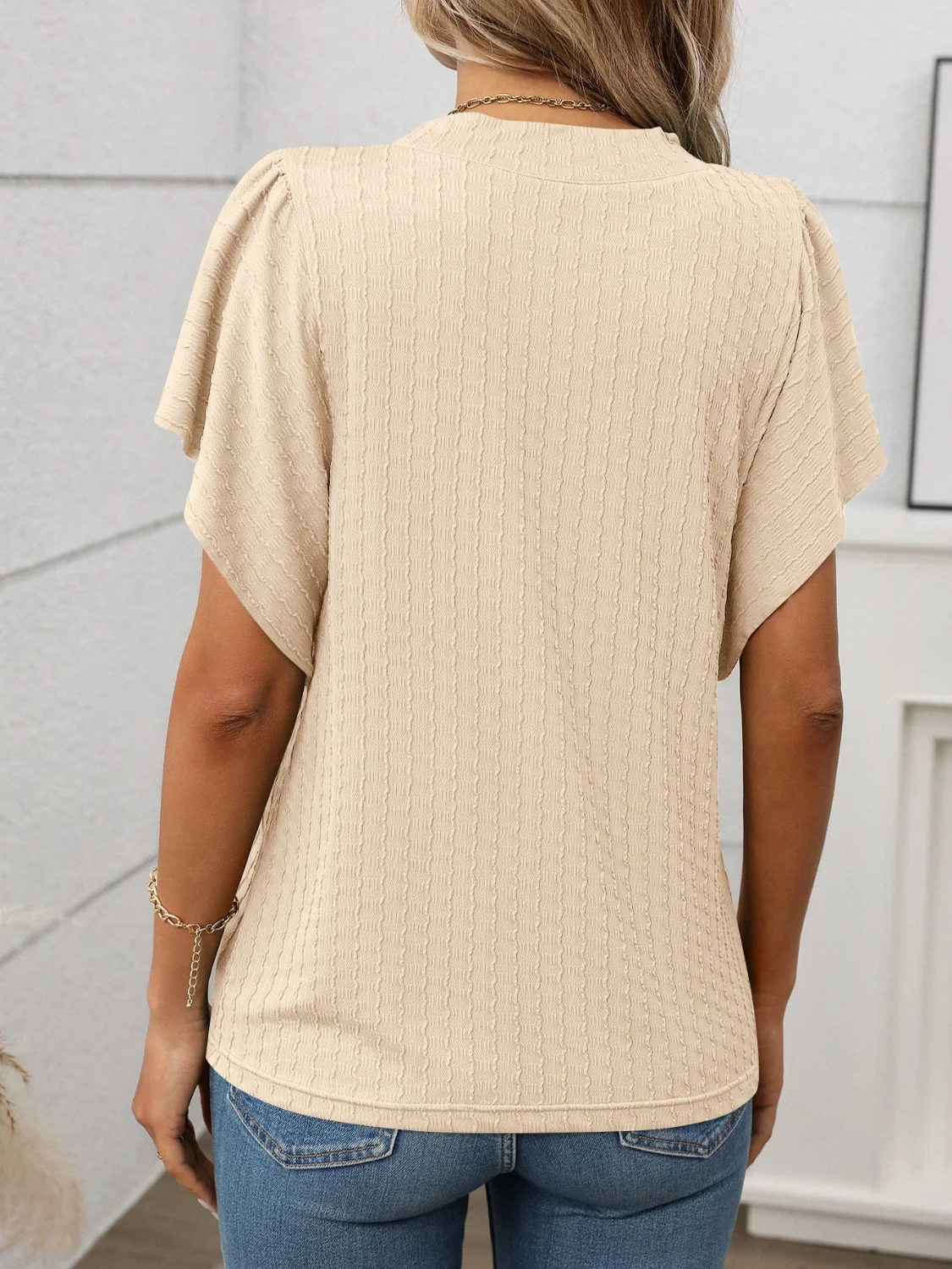 Round Neck Flutter Sleeve T-Shirt - Image 9