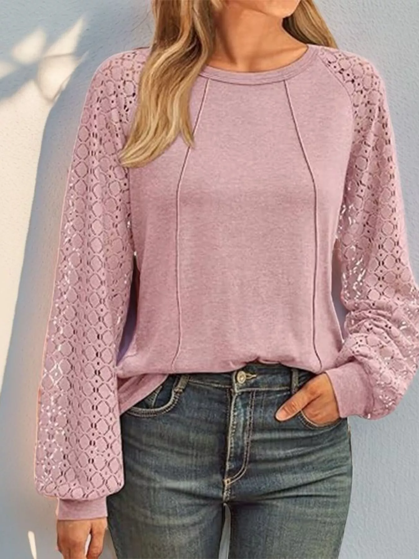 Round Neck Lace Sleeve Blouse - Image 10