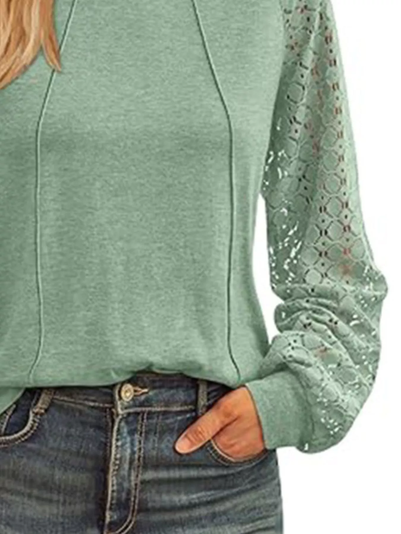 Round Neck Lace Sleeve Blouse - Image 14