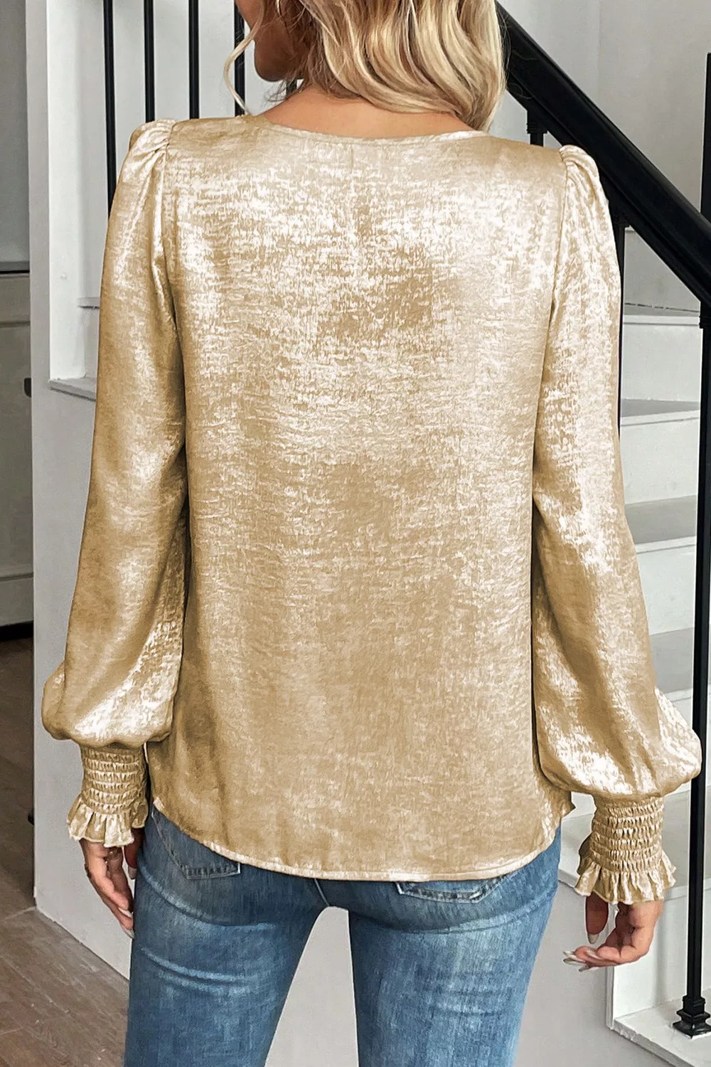 Round Neck Lantern Sleeve Blouse - Image 2