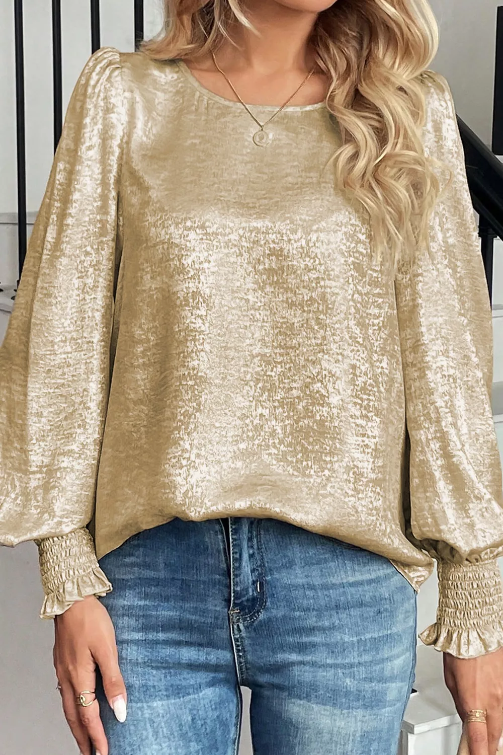 Round Neck Lantern Sleeve Blouse - Image 5