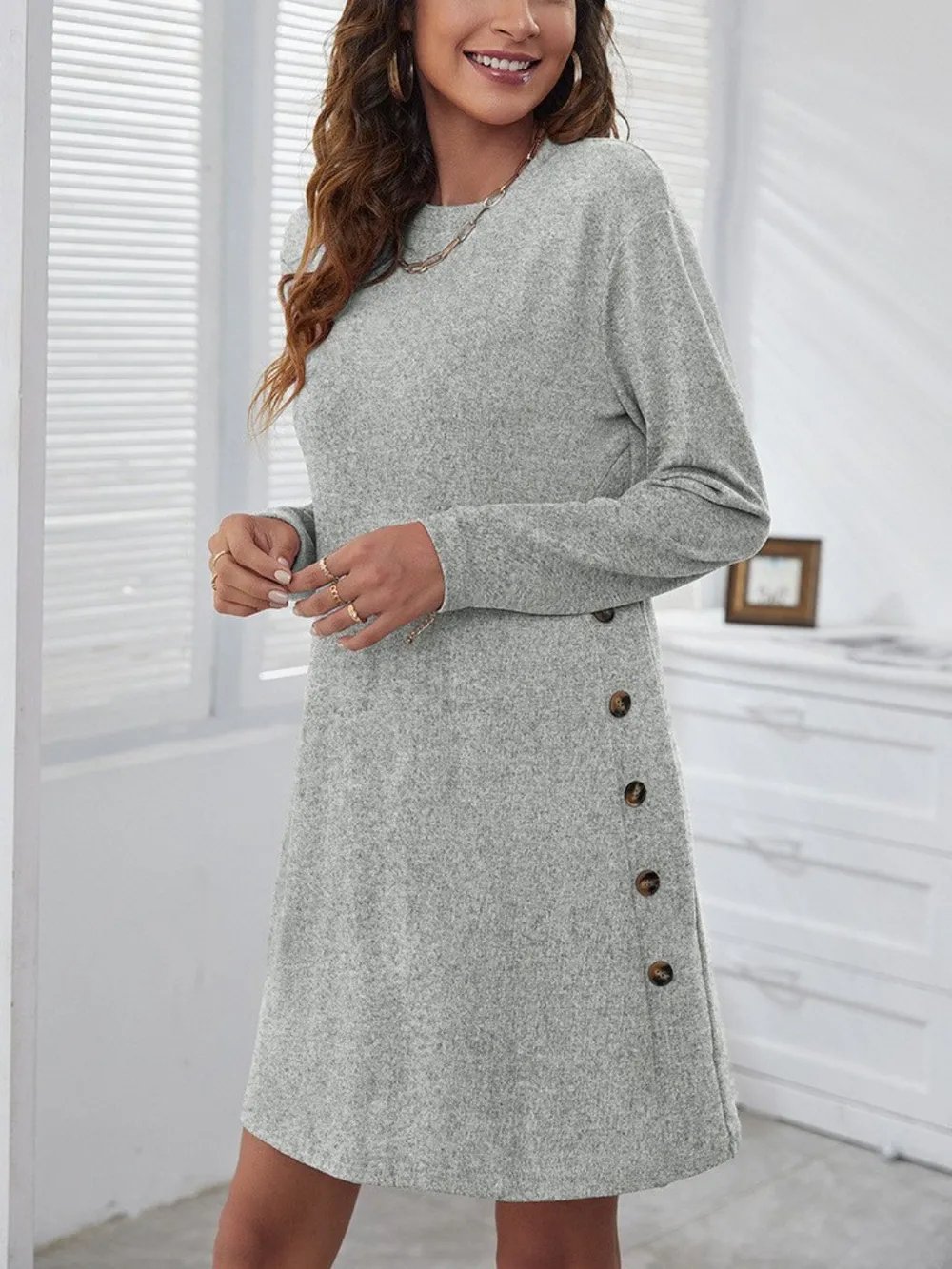 Round Neck Long Sleeve Mini Dress - Image 14