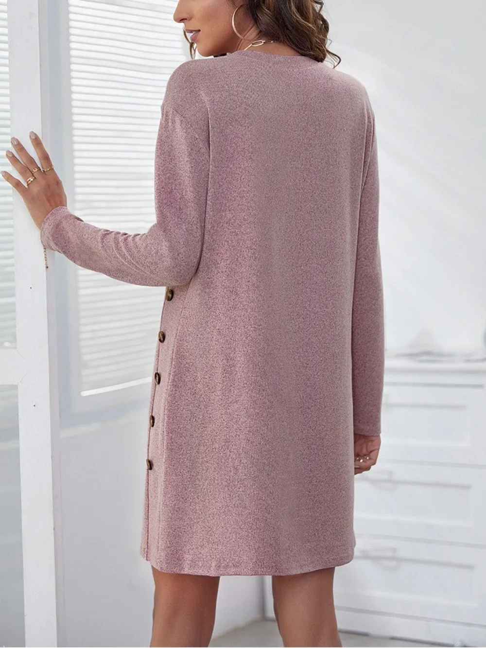 Round Neck Long Sleeve Mini Dress - Image 2