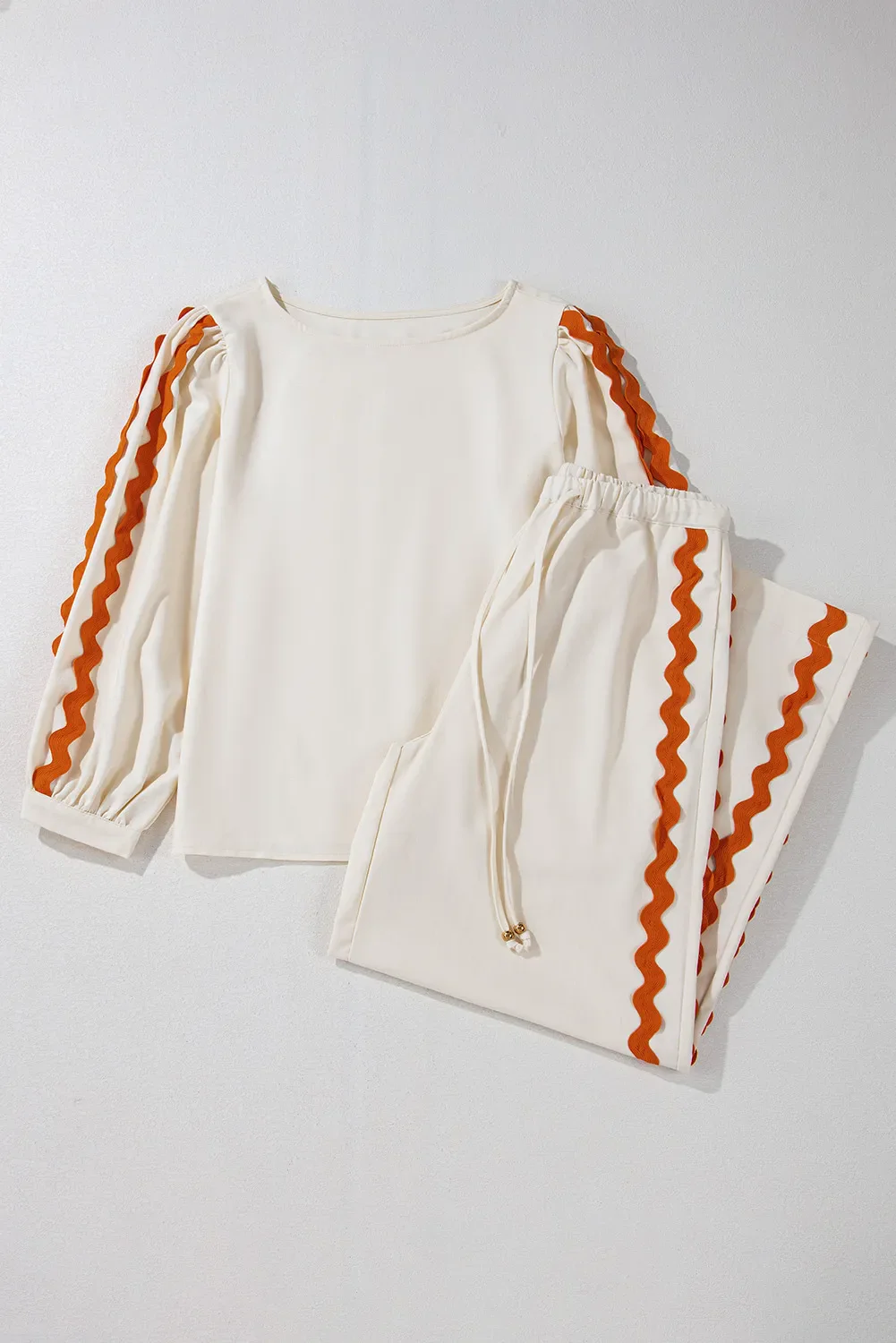 Round Neck Long Sleeve Top and Drawstring Pants Set - Image 3