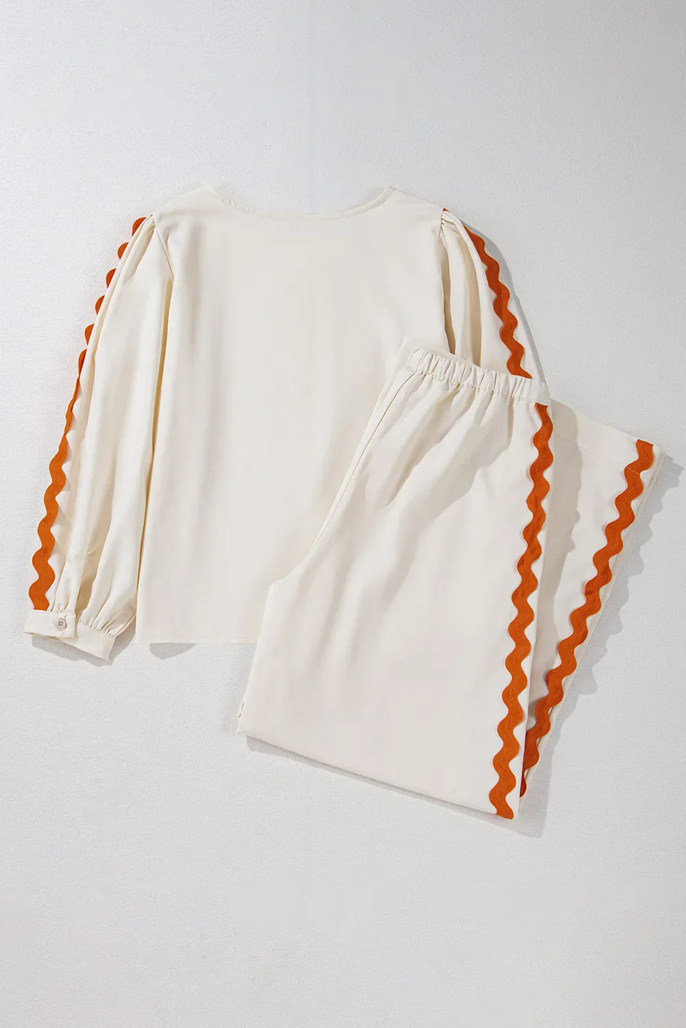 Round Neck Long Sleeve Top and Drawstring Pants Set - Image 4