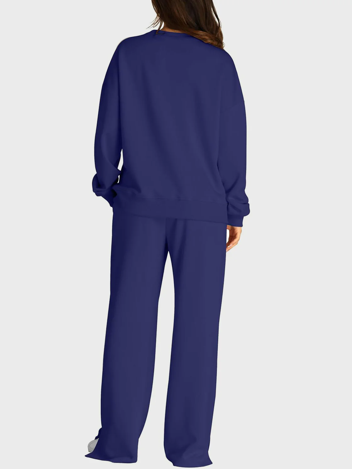 Round Neck Long Sleeve Top and Slit Pants Set - Image 16