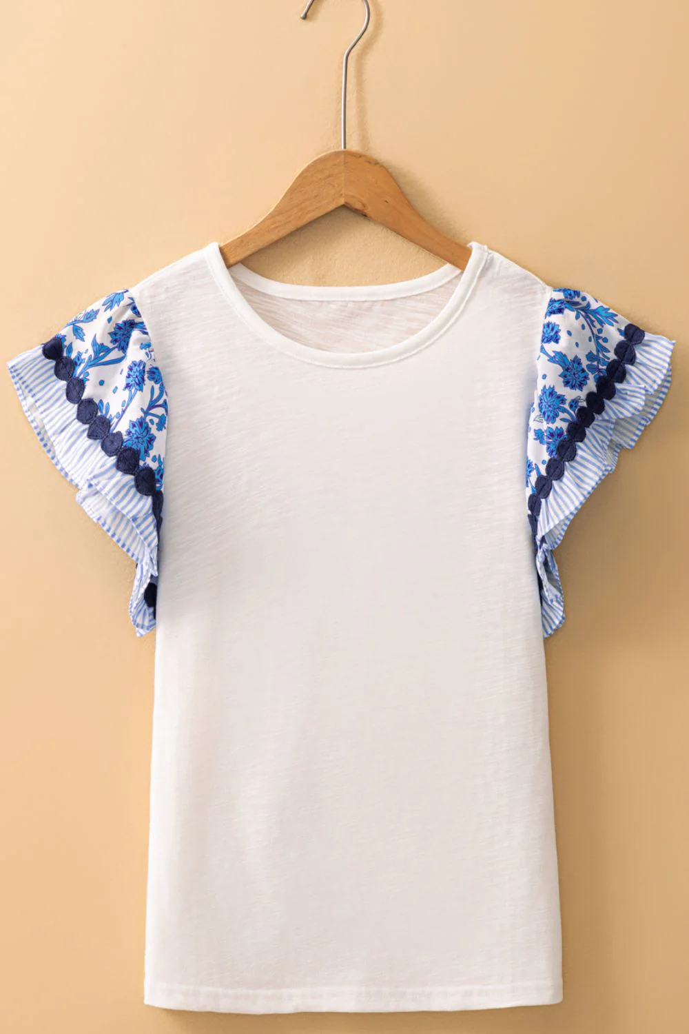 Round Neck Printed Ruffled Cap Sleeve Blouse - Image 5
