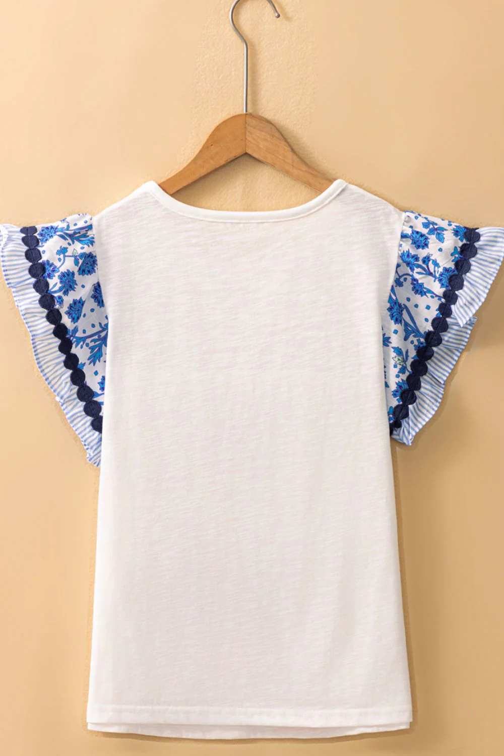 Round Neck Printed Ruffled Cap Sleeve Blouse - Image 6