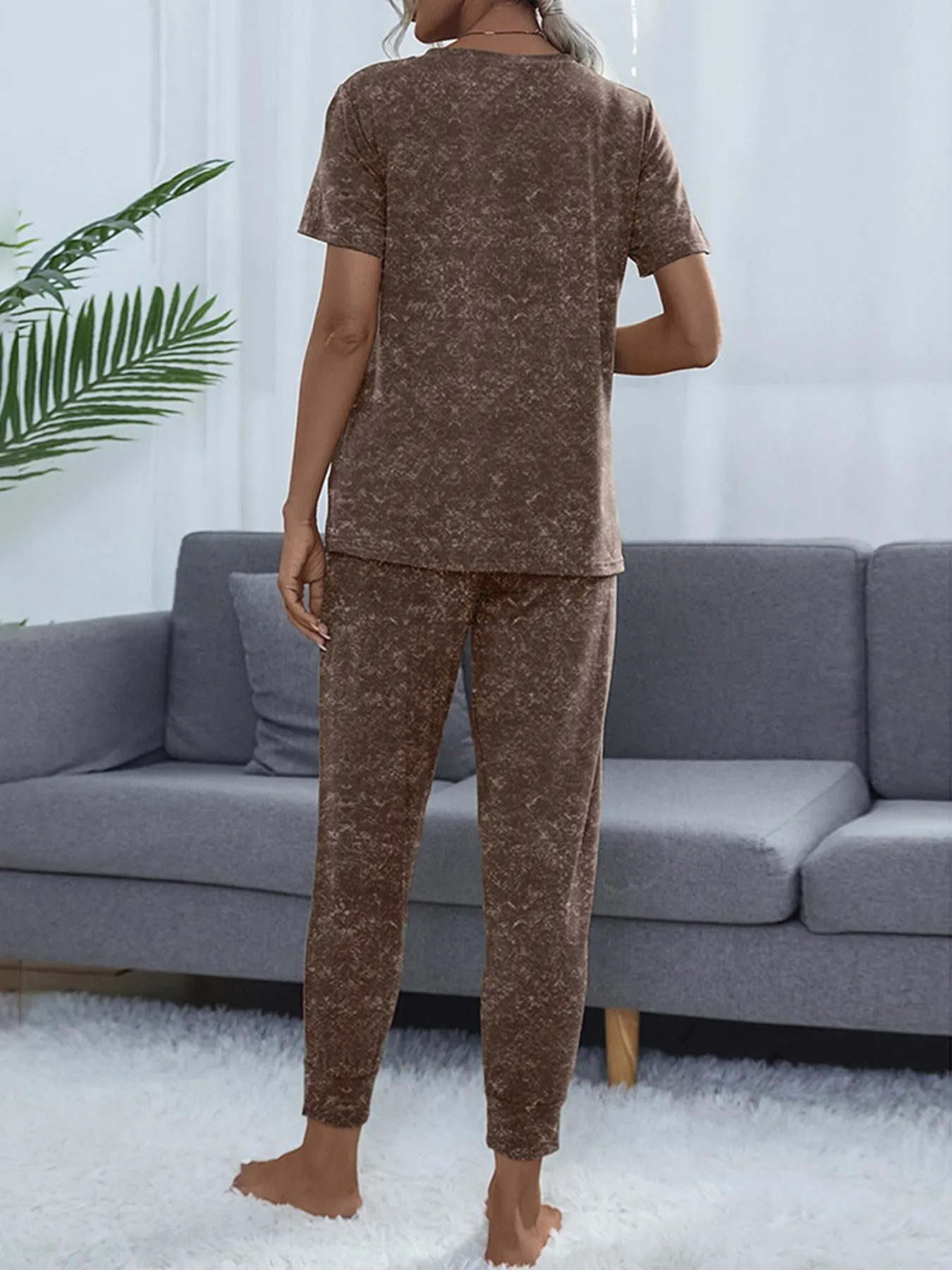 Round Neck Short Sleeve Top and Pants Lounge Set - Image 17