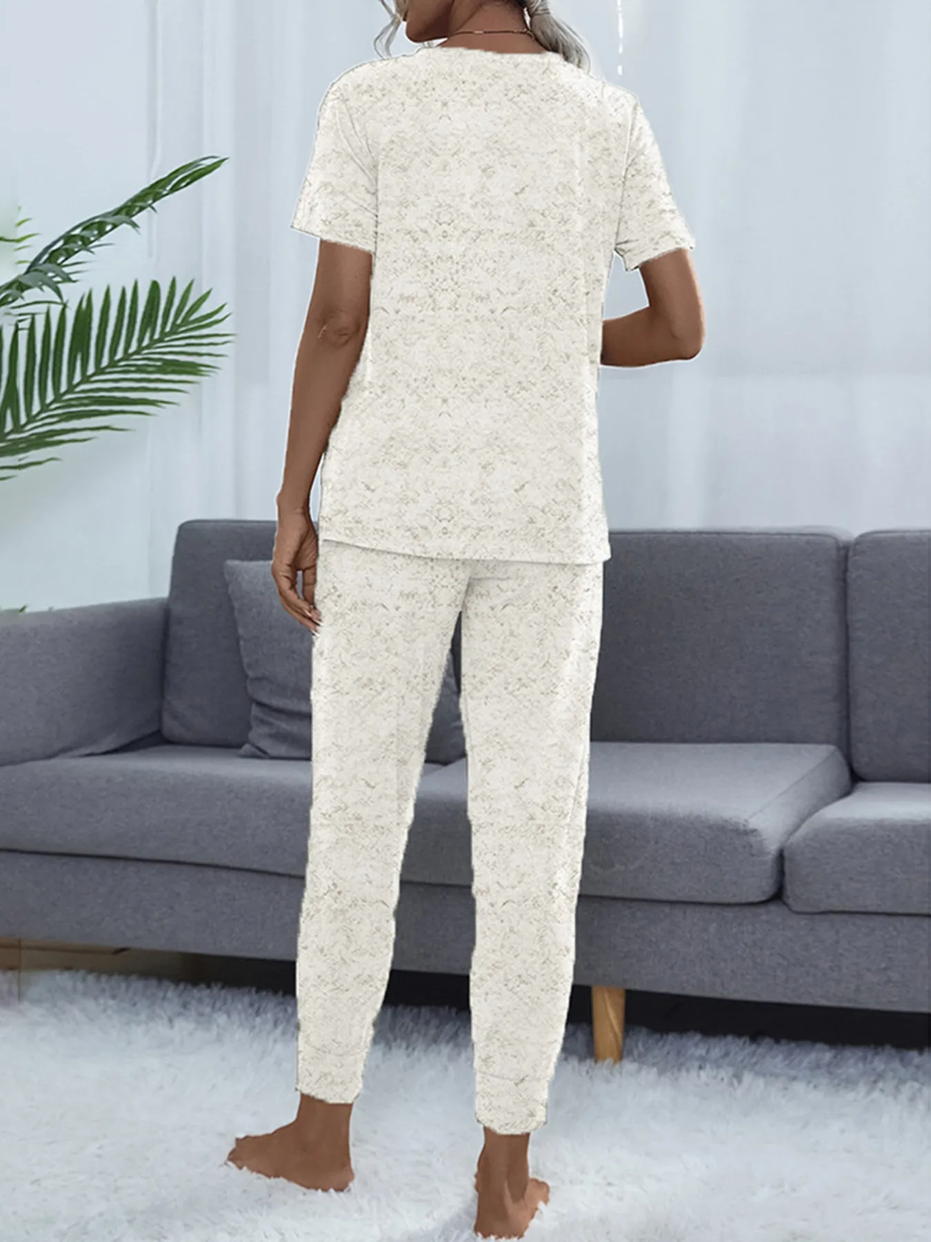 Round Neck Short Sleeve Top and Pants Lounge Set - Image 22