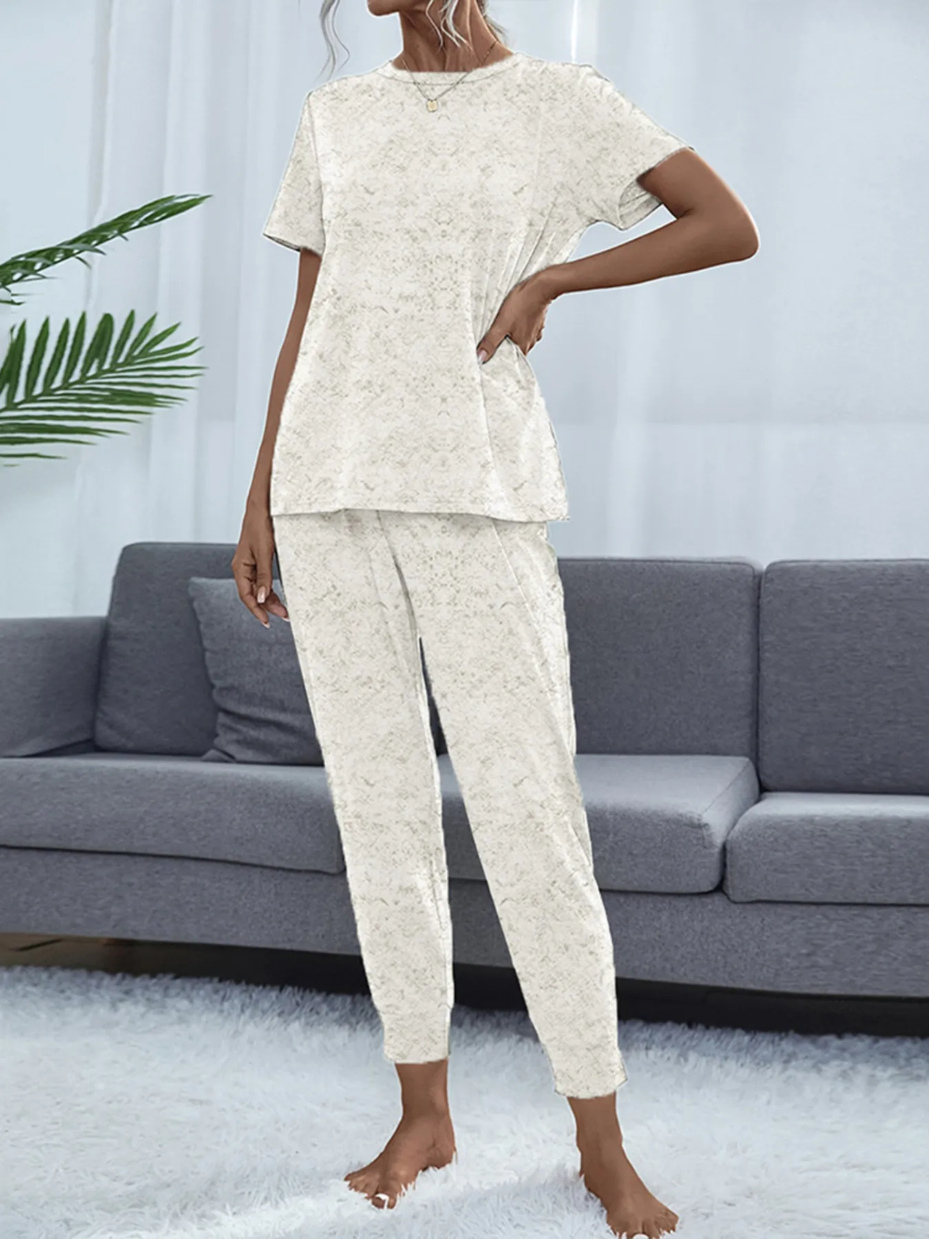 Round Neck Short Sleeve Top and Pants Lounge Set - Image 24