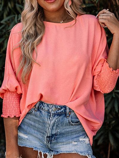 Round Neck Three-Quarter Sleeve Blouse - Image 14