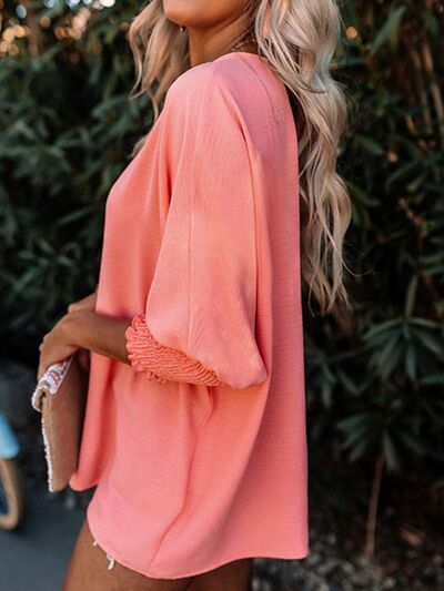 Round Neck Three-Quarter Sleeve Blouse - Image 17