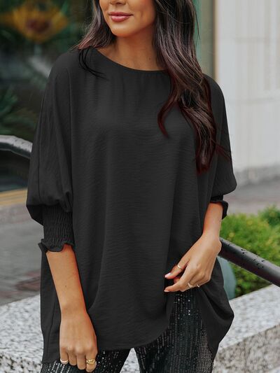 Round Neck Three-Quarter Sleeve Blouse - Image 2