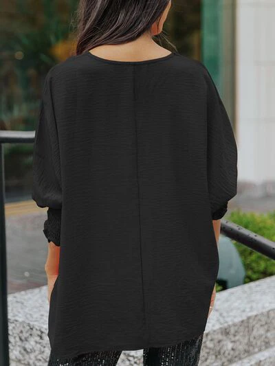 Round Neck Three-Quarter Sleeve Blouse - Image 3