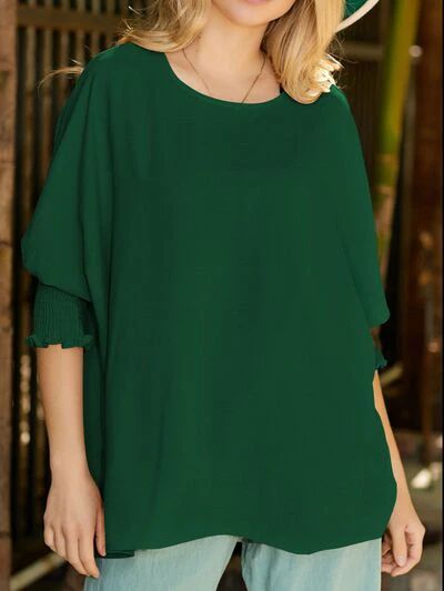 Round Neck Three-Quarter Sleeve Blouse - Image 7