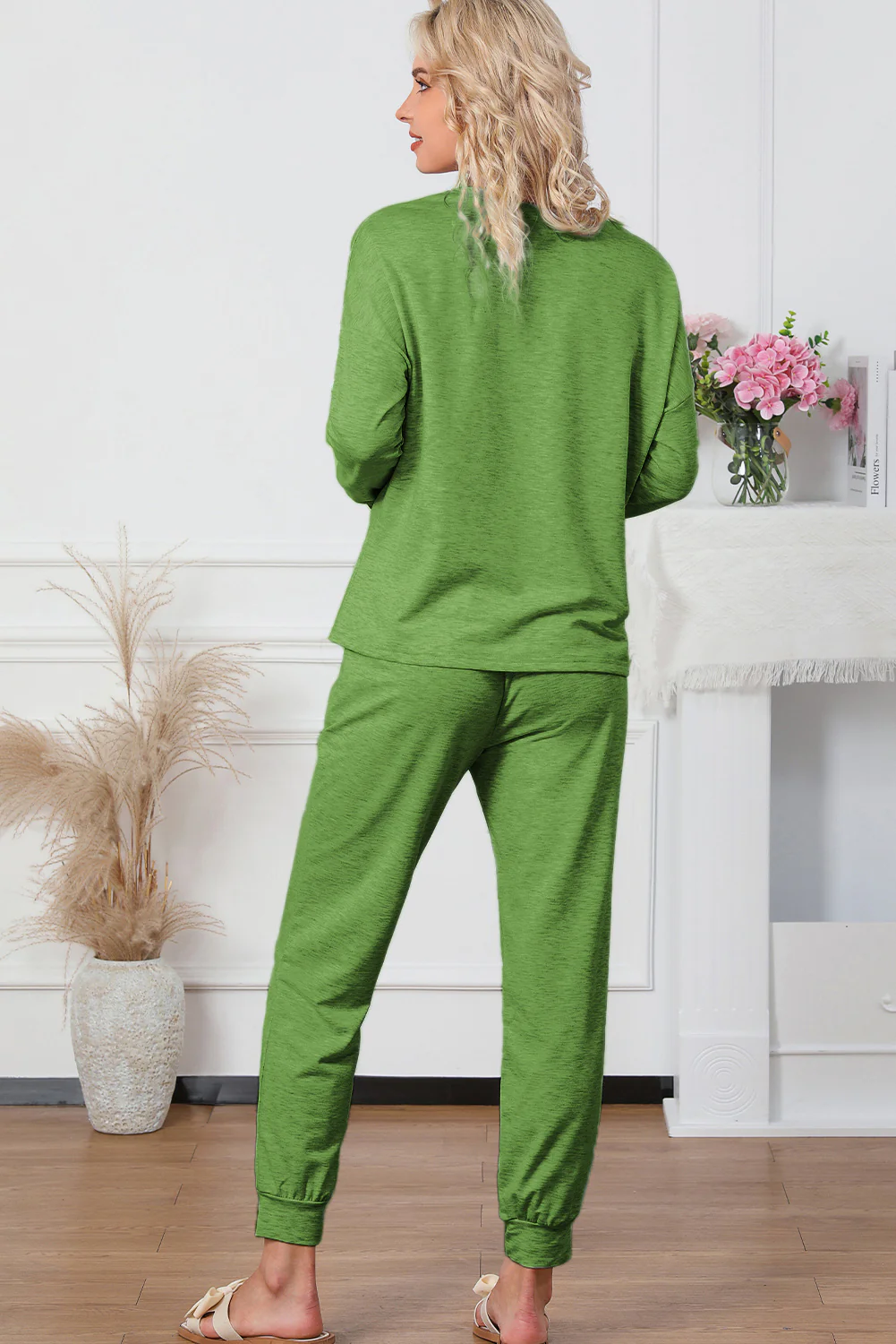 Round Neck Top and Drawstring Pants Lounge Set - Image 11