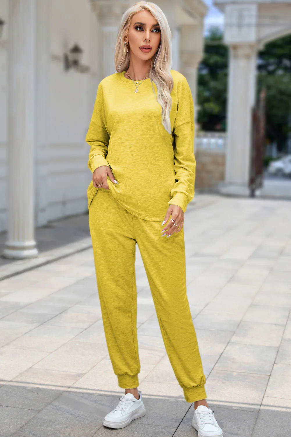 Round Neck Top and Drawstring Pants Lounge Set - Image 13