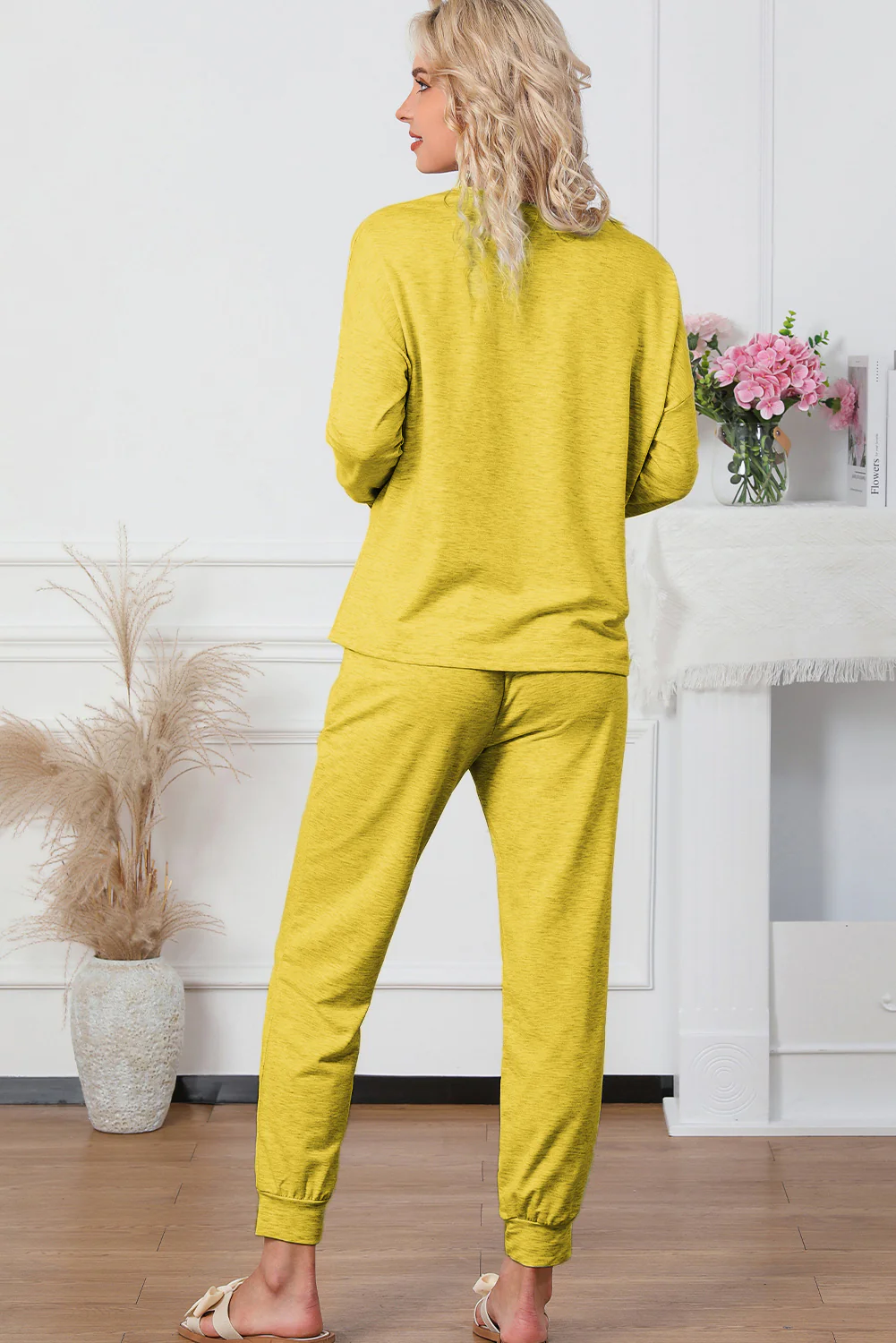 Round Neck Top and Drawstring Pants Lounge Set - Image 15
