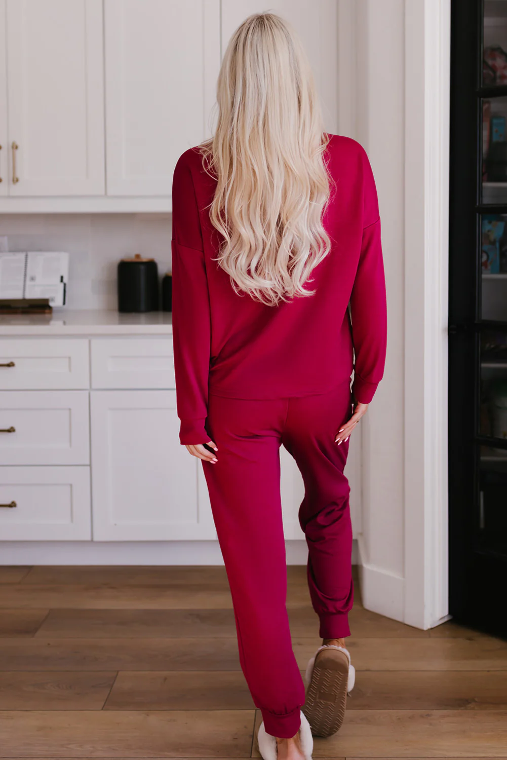 Round Neck Top and Drawstring Pants Lounge Set - Image 2