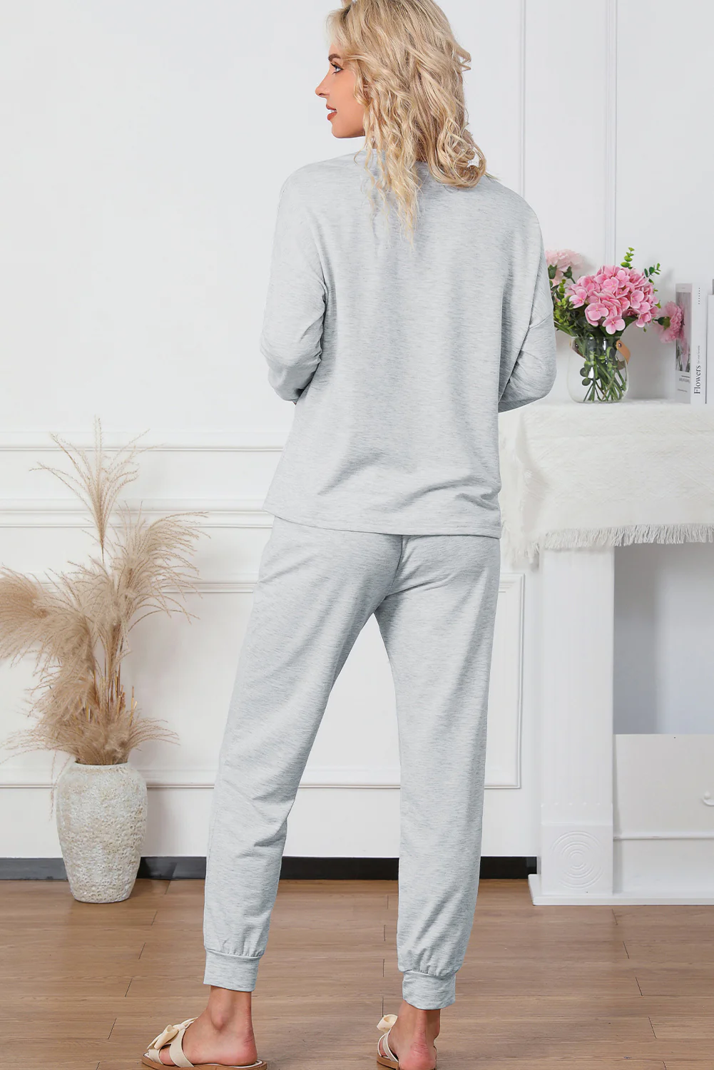 Round Neck Top and Drawstring Pants Lounge Set - Image 8