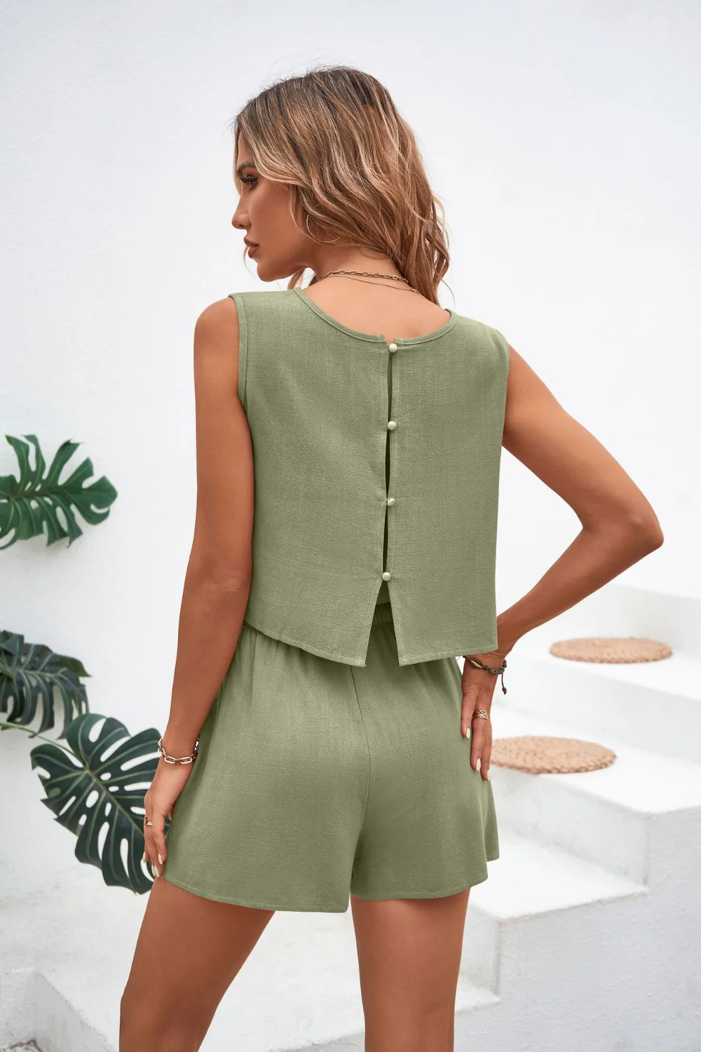 Round Neck Top and Drawstring Shorts Set - Image 9