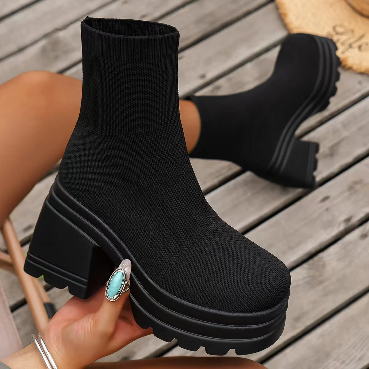 Round Toe Block Heel Boots - Image 4