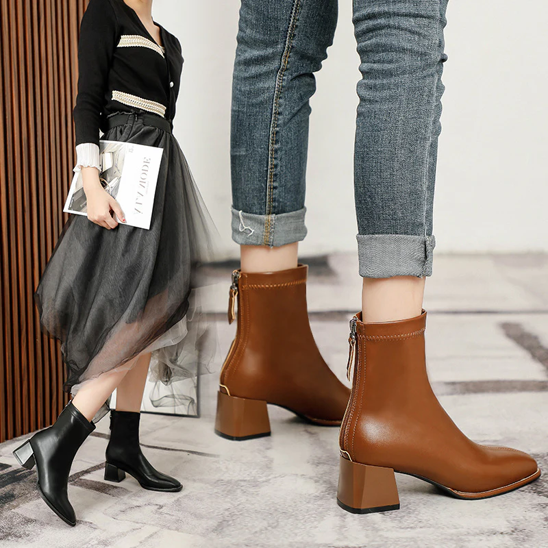 Round Toe Block Heels Boots - Image 13
