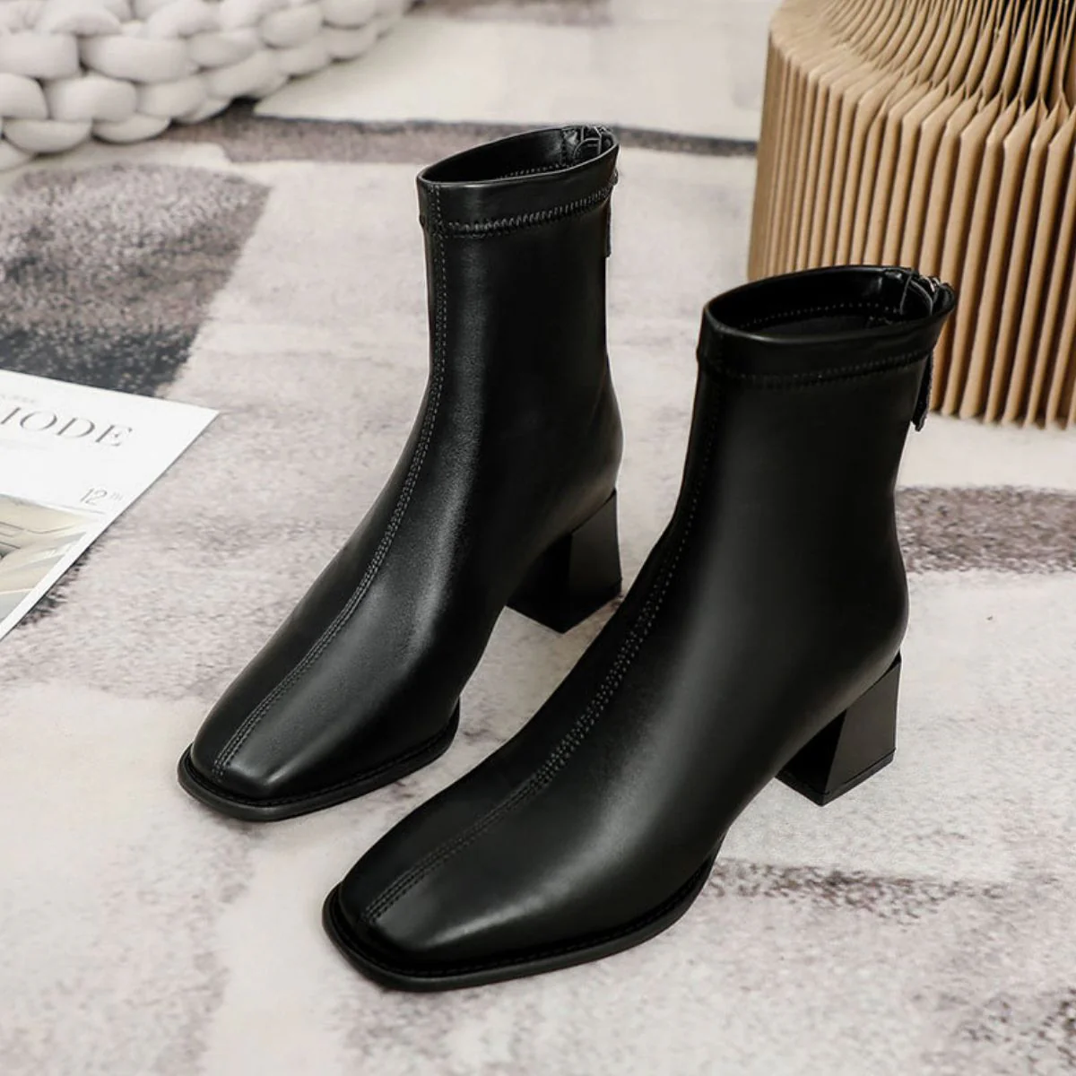 Round Toe Block Heels Boots - Image 2