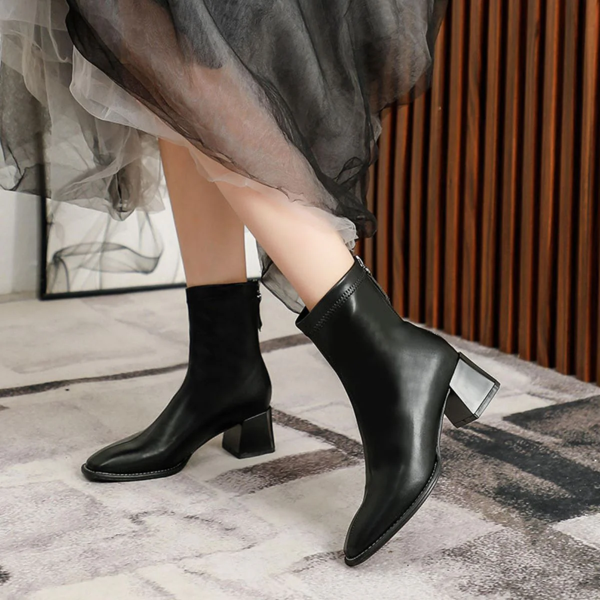 Round Toe Block Heels Boots - Image 3