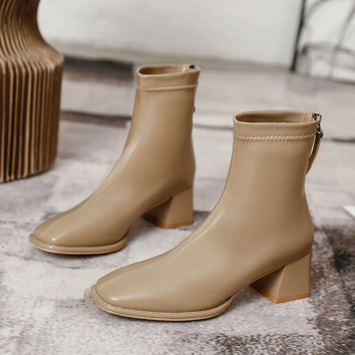 Round Toe Block Heels Boots - Image 6