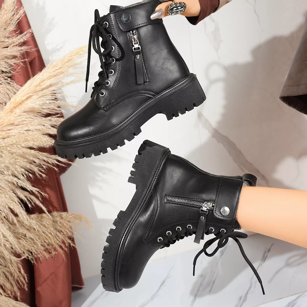 Round Toe Block Heels Boots - Image 6