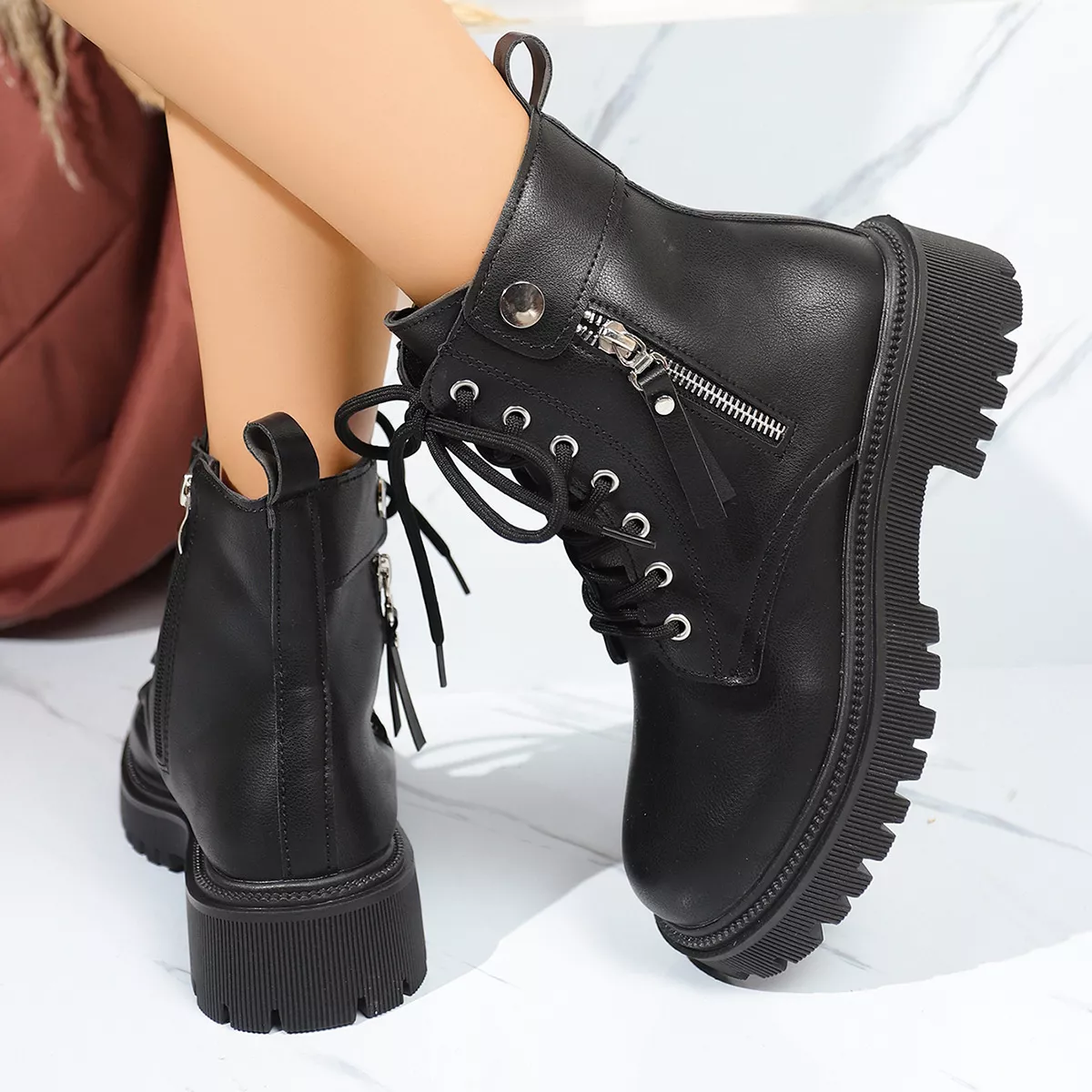 Round Toe Block Heels Boots - Image 7