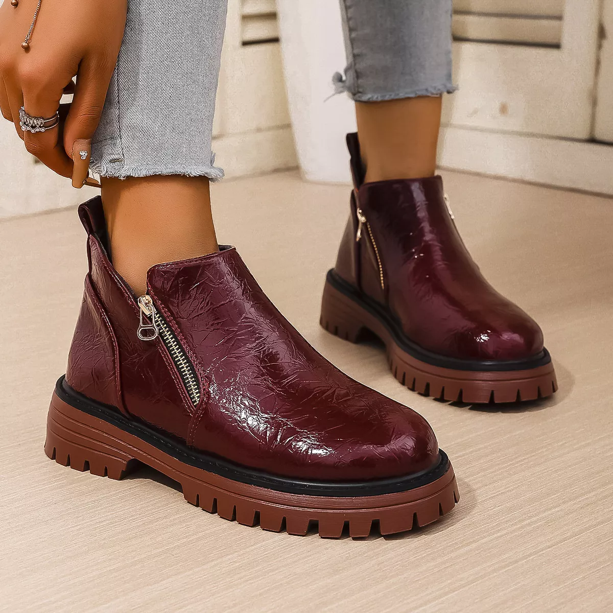 Round Toe Block Heels Boots - Image 10