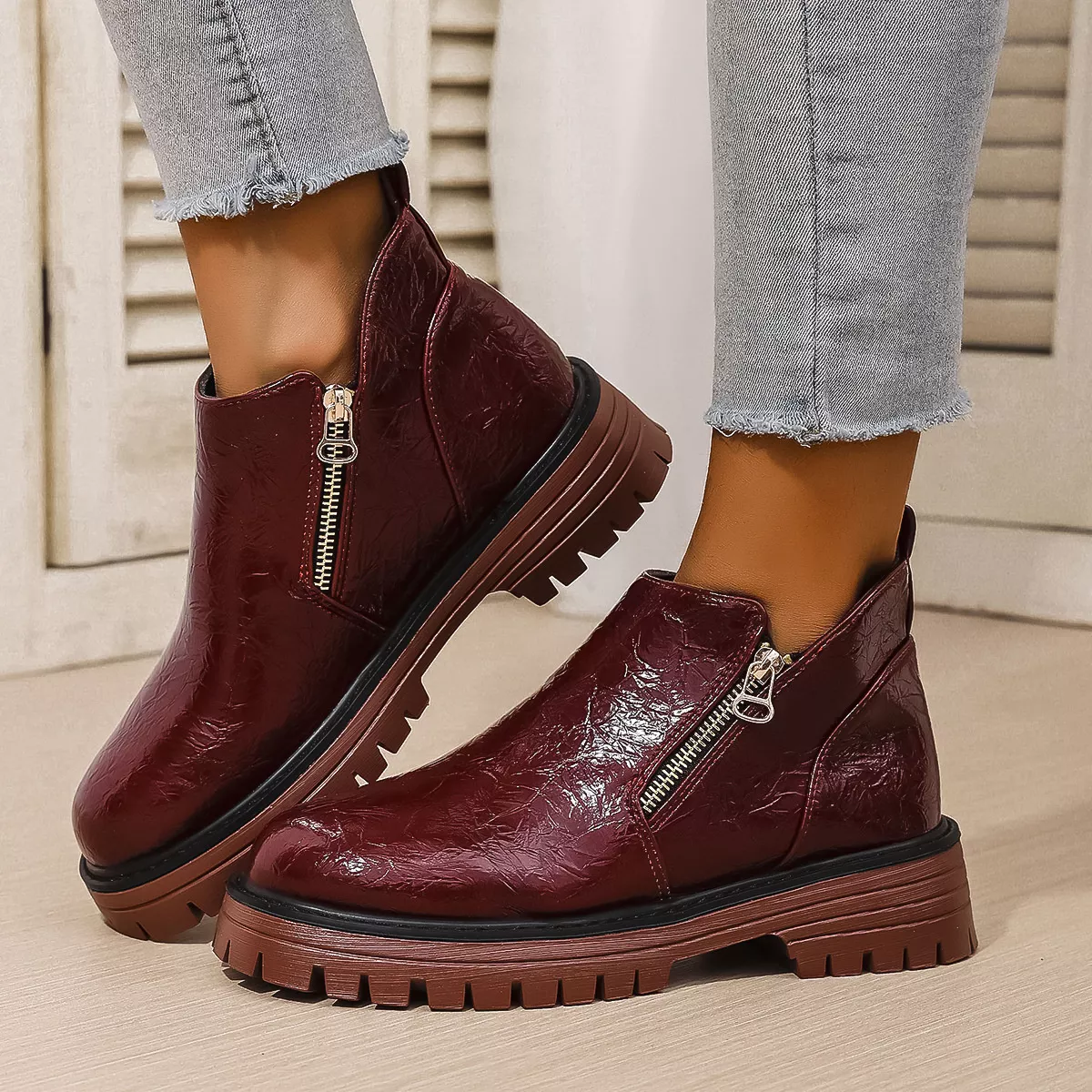 Round Toe Block Heels Boots - Image 11