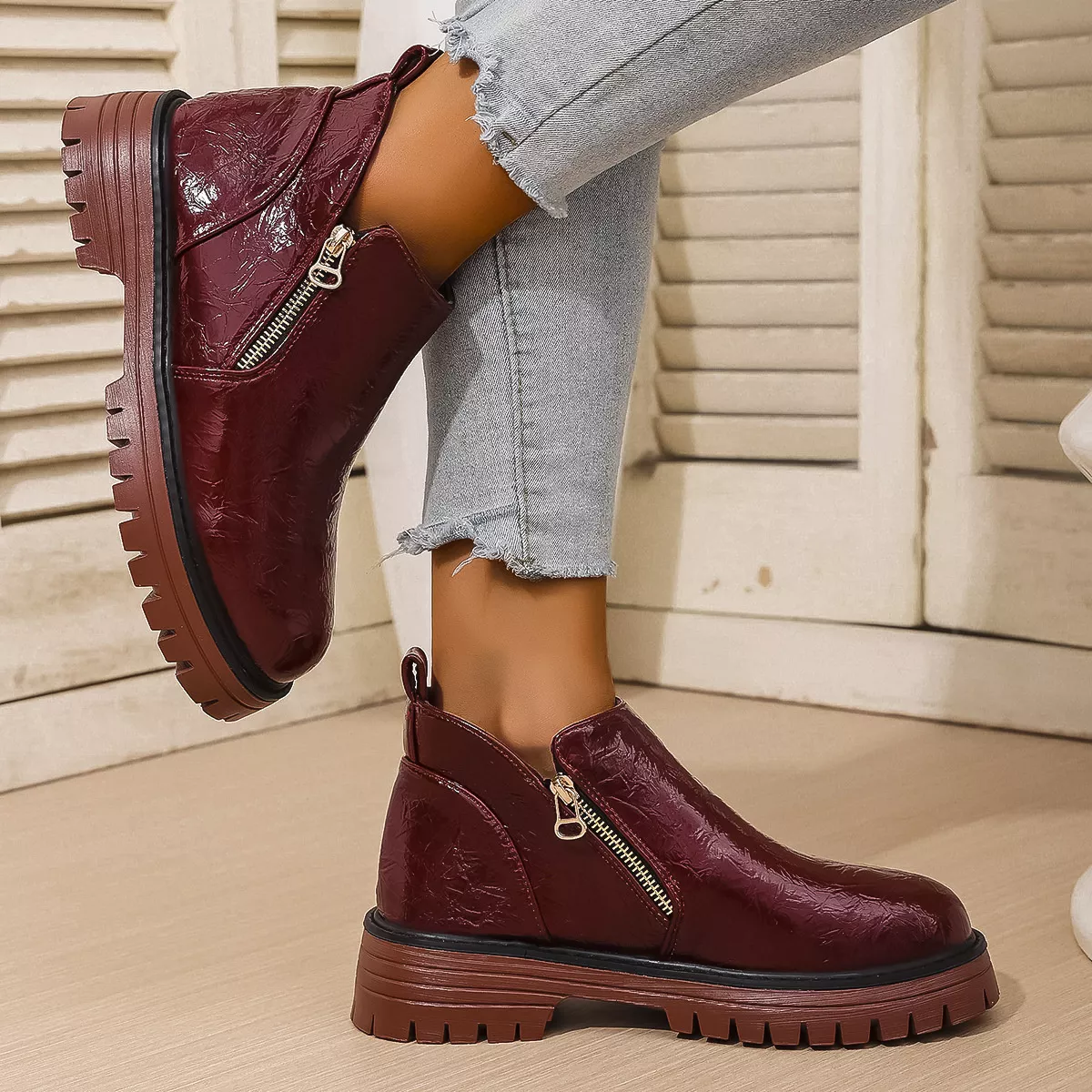 Round Toe Block Heels Boots - Image 12